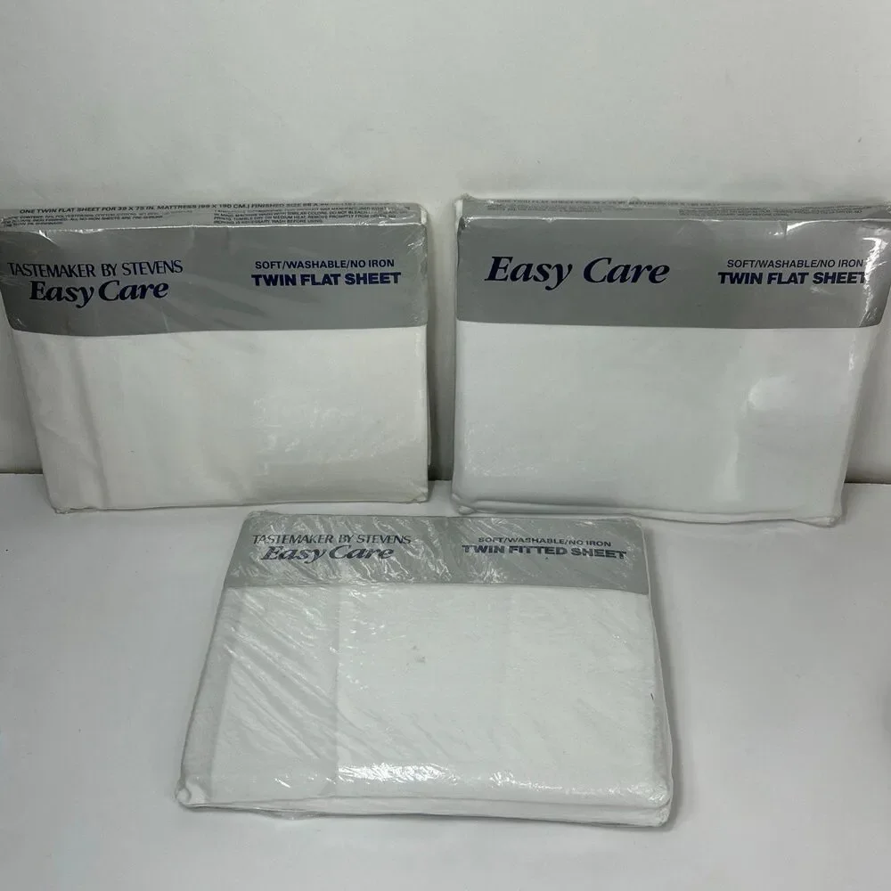 Tastemaker by Stevens Twin Flat Fitted Sheet Set white NOS